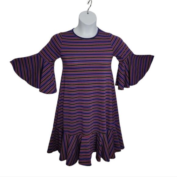 LULAROE Maurine dress flare sleeves striped ruffled 3/4 sleeve XS‎ - Picture 1 of 10